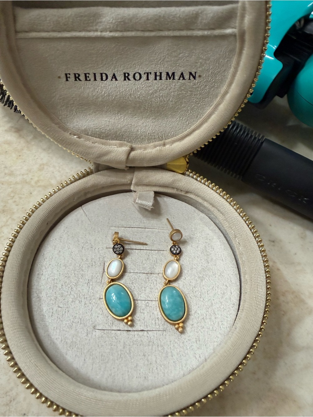 Freida Rothman Gold-Tone Turquoise & Pearl Drop Earrings